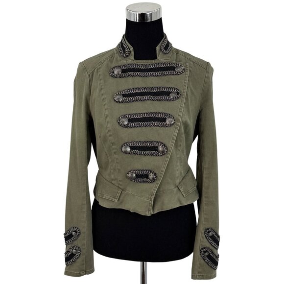 Free People Green Cropped Military Band Jacket 6| Napoleoncore Indie Sleaze Boho - Picture 2 of 16